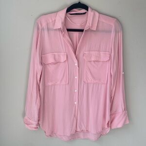 Zara Light Pink Button Up Shirt with Convertible sleeves